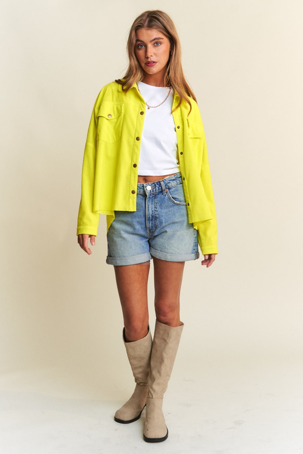 J.NNA Snap Down Long Sleeve High Low Shacket Tops/Jackets/Sweaters Clothing Tops J.NNA Ship from USA TikTok Trendsi USPS Walmart Trendsi https://www.cyberehub.com