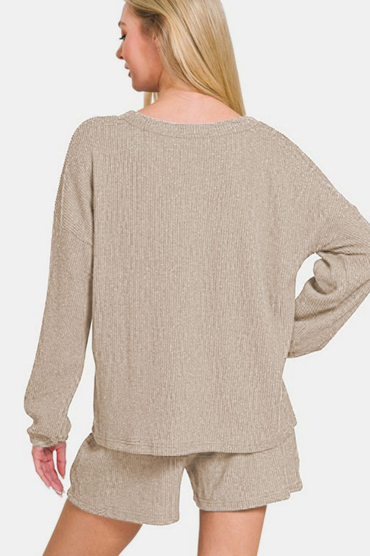 Zenana V-Neck Long Sleeve Ribbed Top and Shorts Set Apparel/Tops Ship from USA TikTok Tops Trendsi USPS Walmart Walmart Apparel Zenana Trendsi https://www.cyberehub.com
