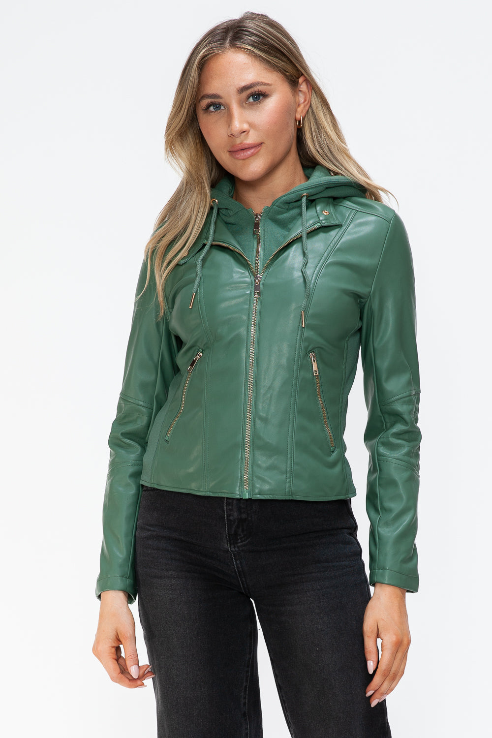 Snobbish Faux Leather Zip Up Drawstring Hooded Jacket Tops/Jackets/Sweaters Clothing Tops Ship from USA Snobbish TikTok Trendsi USPS Walmart Trendsi https://www.cyberehub.com