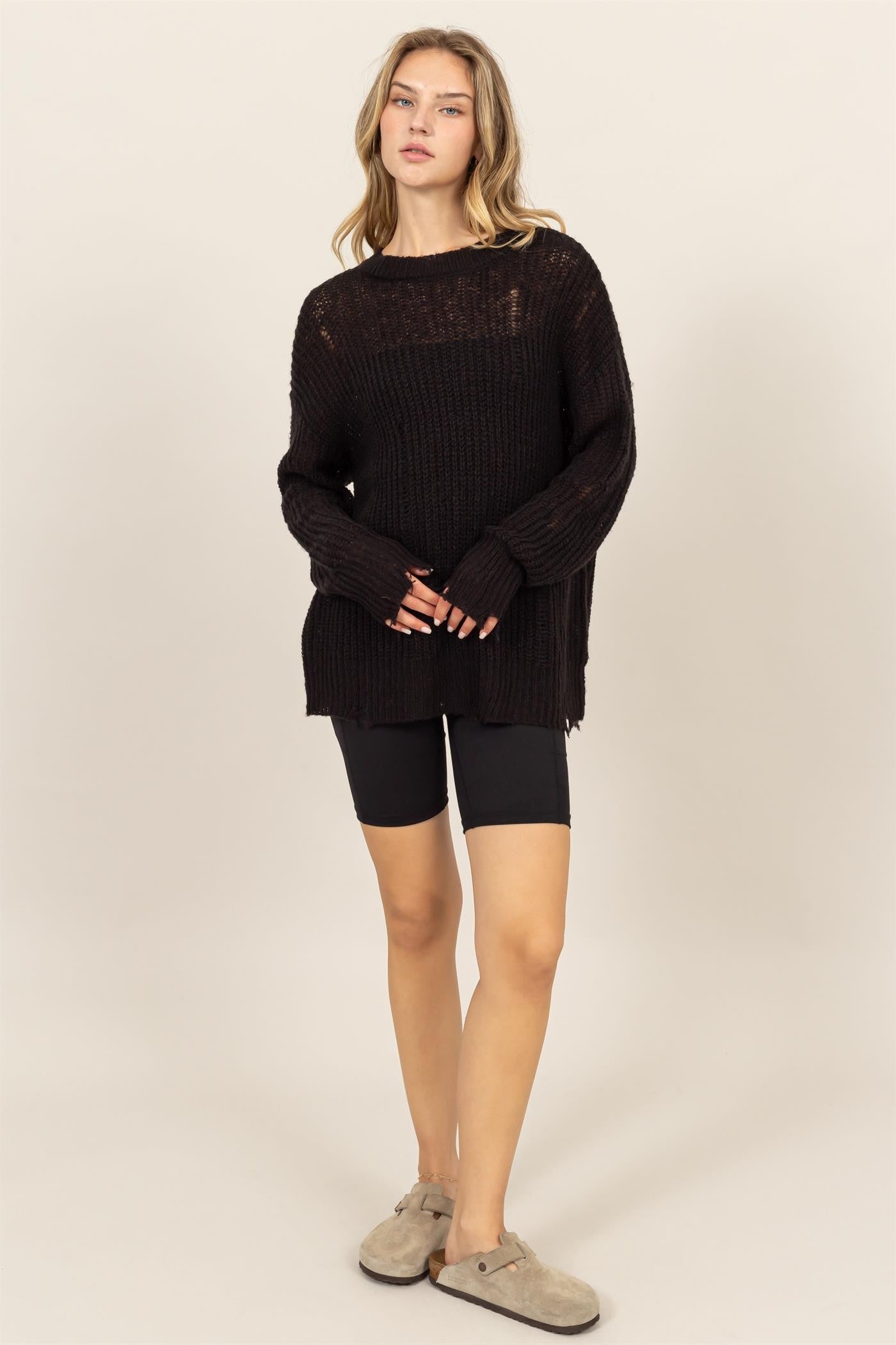 HYFVE Distressed Long Sleeve Knit Top Tops/Jackets/Sweaters Clothing Tops HYFVE Ship from USA TikTok Trendsi USPS Walmart Trendsi https://www.cyberehub.com