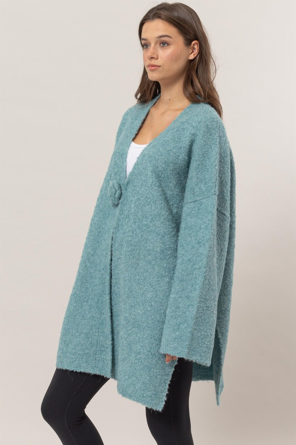 HYFVE Front Rosette Longline Slit Sweater Cardigan Shirt Apparel Clothing Tops HYFVE Ship from USA Shirts USA Women Trendsi https://www.cyberehub.com