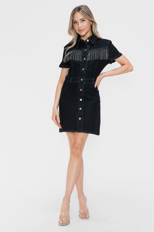 bytos Full Size Embellished Button Down Short Sleeve Denim Dress Apparel Apparel bytos Ship from USA TikTok Trendsi Trendsi https://www.cyberehub.com