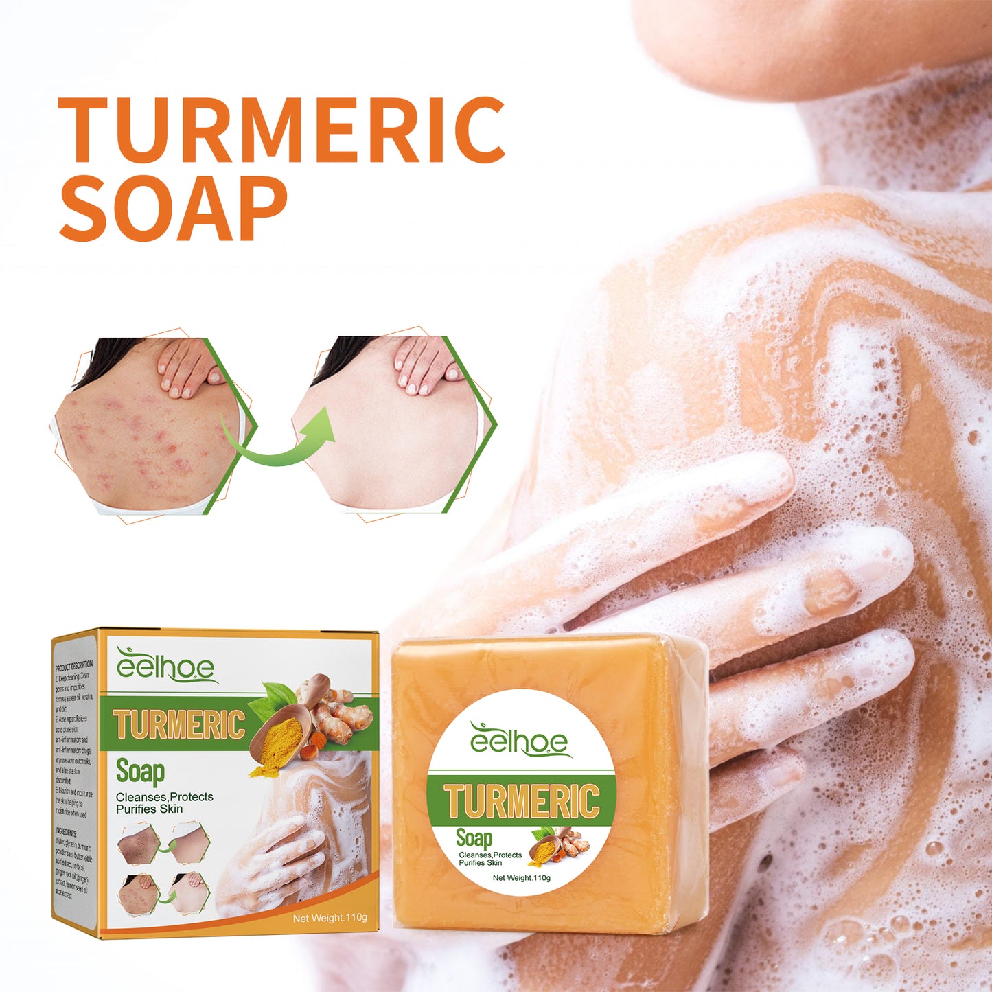 Turmeric Soap, Refreshing Tender Skin Lightening Dark Spot Acne Print Smooth Skin Body Cleansing Soap Health Eprolo https://www.cyberehub.com