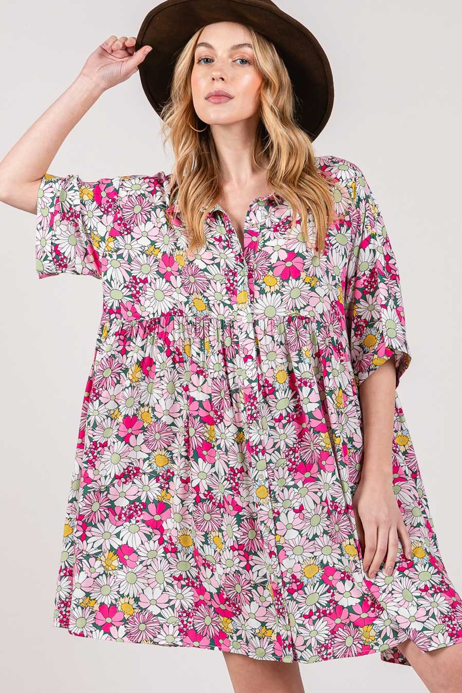 SAGE + FIG Floral Button Down Mini Shirt Dress Apparel/Dress Dress SAGE+FIG Ship from USA TikTok Trendsi USPS Walmart Walmart Apparel Trendsi https://www.cyberehub.com