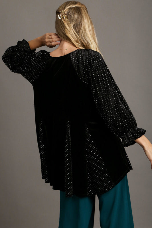 Umgee Godet Hem Polka Dot V-Neck Blouse Apparel Apparel Ship from USA TikTok Trendsi Umgee USA Trendsi https://www.cyberehub.com
