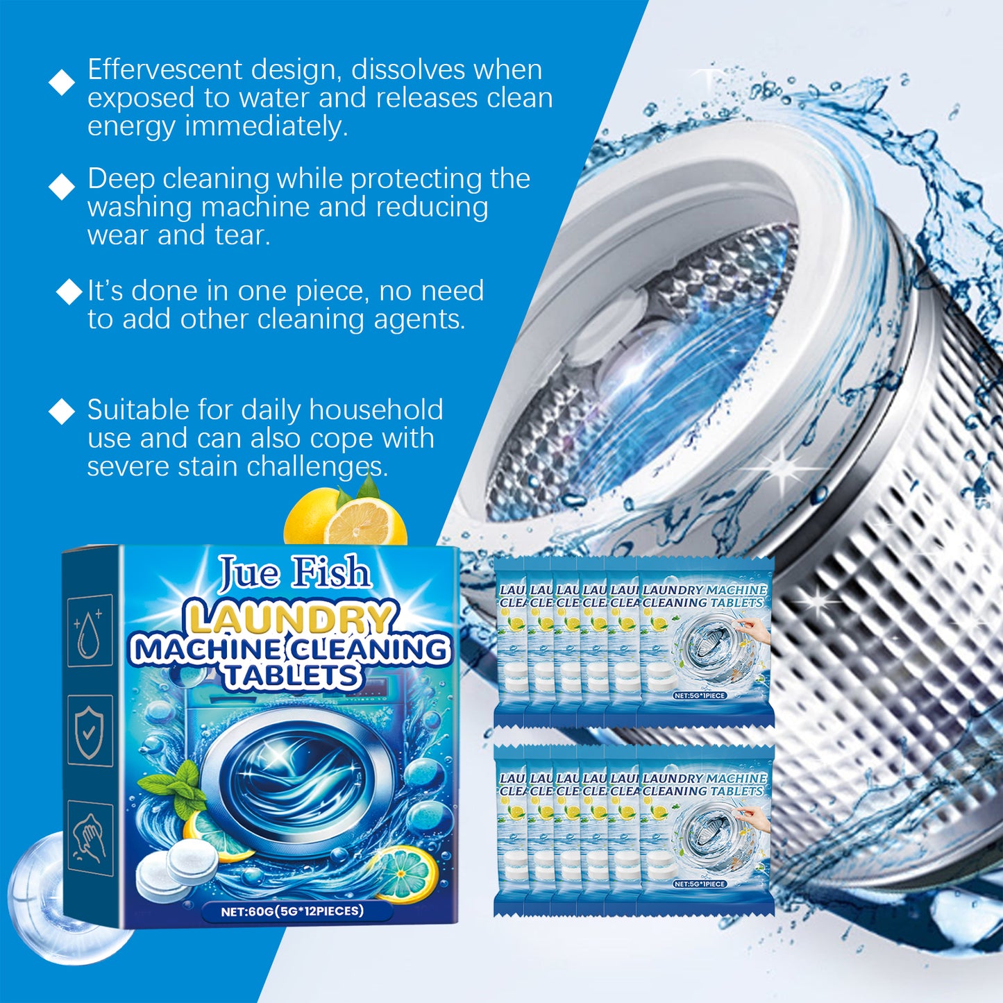 Jue-Fish washing machine cleaning effervescent tablets, washing machine slot stains cleaning dirt cleaning odor effervescent tablets Home Eprolo https://www.cyberehub.com