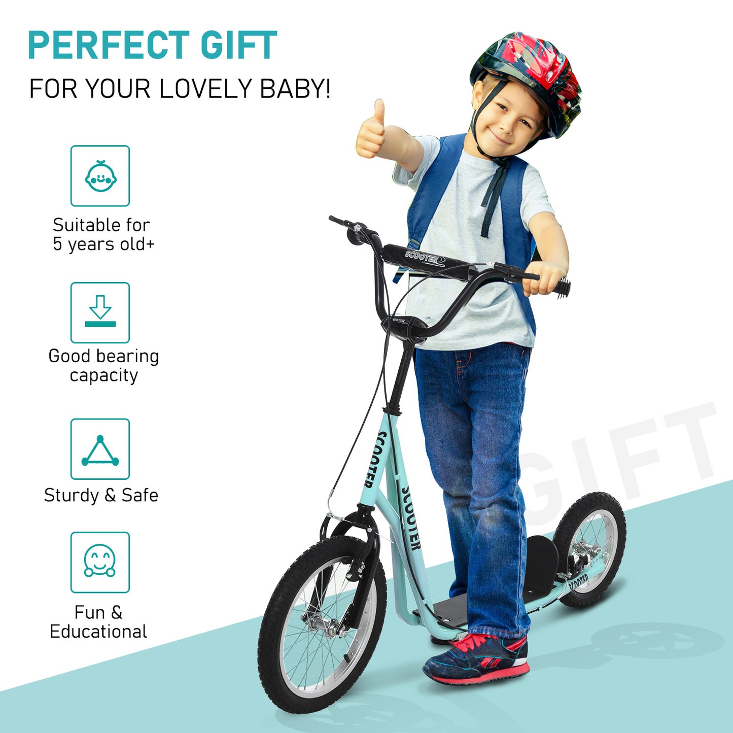 Aosom Youth Scooter, Teens Kick Scooter, Adjustable Handlebar Ride On Toy for 5+ with 16" Front and 12" Rear Dual Brakes Inflatable Wheels, Blue Car Giga GNJ Toys Walmart Giga https://www.cyberehub.com