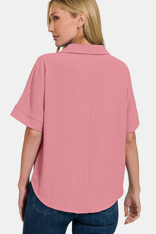 Zenana Texture Collared Neck Short Sleeve Top Tops/Jackets/Sweaters Clothing Tops Ship from USA TikTok Trendsi USPS Walmart Zenana Trendsi https://www.cyberehub.com