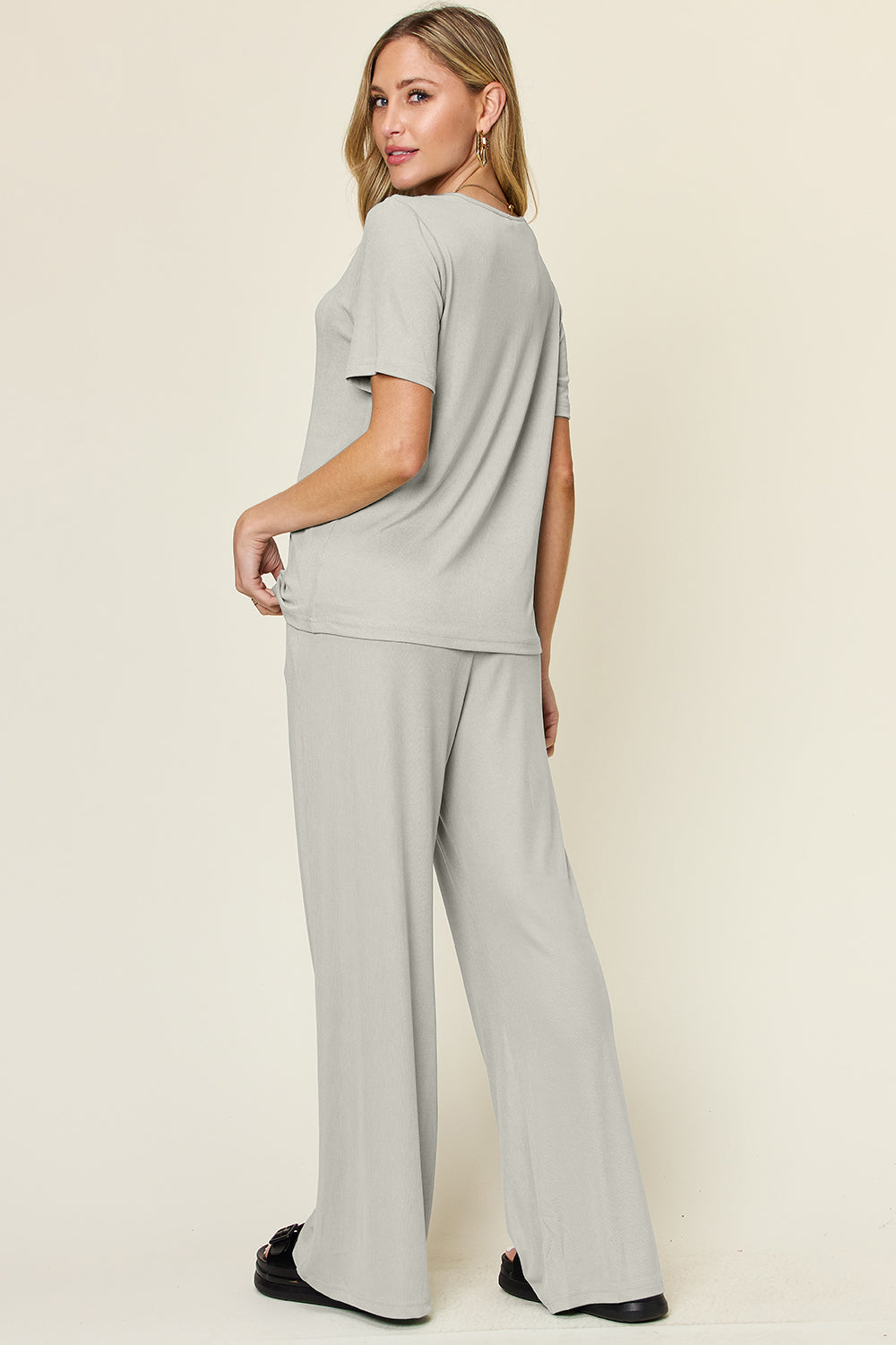 Double Take Full Size Round Neck Short Sleeve T-Shirt and Wide Leg Pants Set Apparel/Tops Double Take Ship from USA TikTok Tops Trendsi USPS Walmart Walmart Apparel Trendsi https://www.cyberehub.com