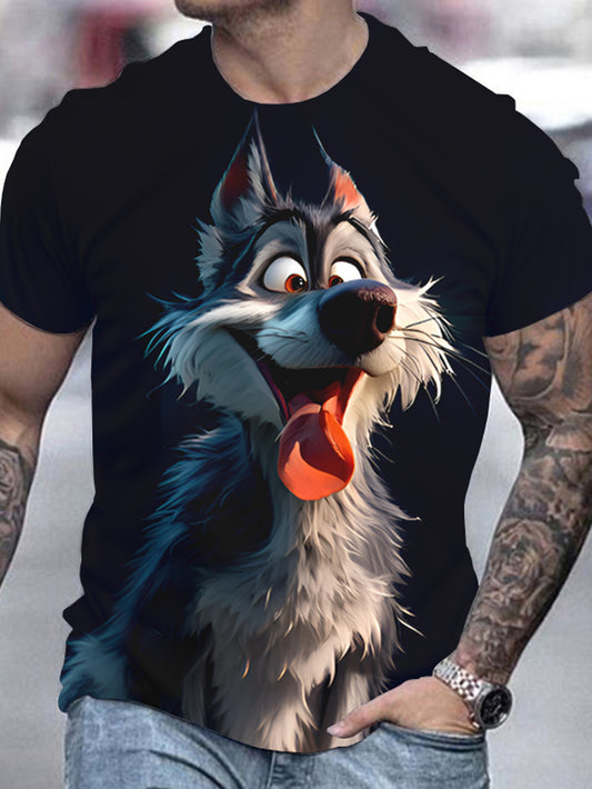 Men's 3D Wolf Print T-shirt - Casual Round Neck, Short Sleeved, Breathable Polyester - Perfect For Summer Outdoor And Casual Wear Apparel/Shirt/Graphic Shirt SNULLO https://www.cyberehub.com