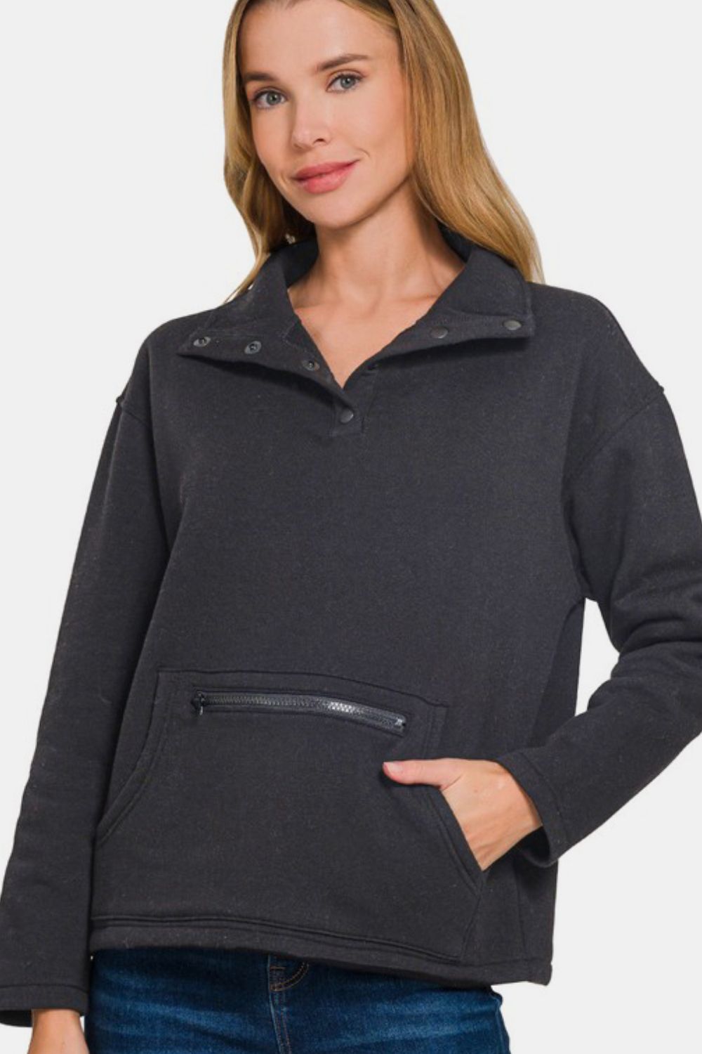 Zenana Turtleneck Half Snap Fleece Sweatshirt Apparel Apparel Ship from USA TikTok Trendsi Zenana Trendsi https://www.cyberehub.com