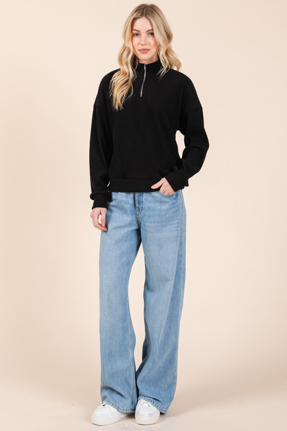 BOMBOM Quarter Zip Long Sleeve Sweatshirt with Pockets Apparel/Tops BOMBOM Ship from USA TikTok Tops Trendsi USPS Walmart Walmart Apparel Trendsi https://www.cyberehub.com