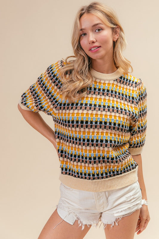BiBi Multi Color Half Sleeve Sweater Shirt Apparel BiBi Clothing Tops Ship from USA Shirts USA Women Trendsi https://www.cyberehub.com