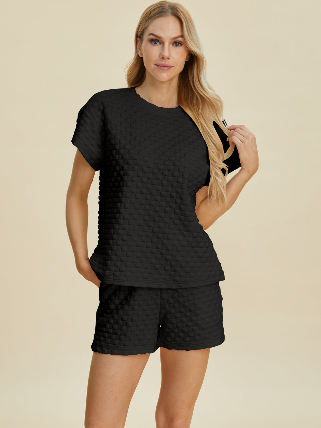 Double Take Full Size Texture T-Shirt and Shorts Set Tops/Jackets/Sweaters Clothing Tops Double Take Ship from USA TikTok Trendsi USPS Walmart Trendsi https://www.cyberehub.com