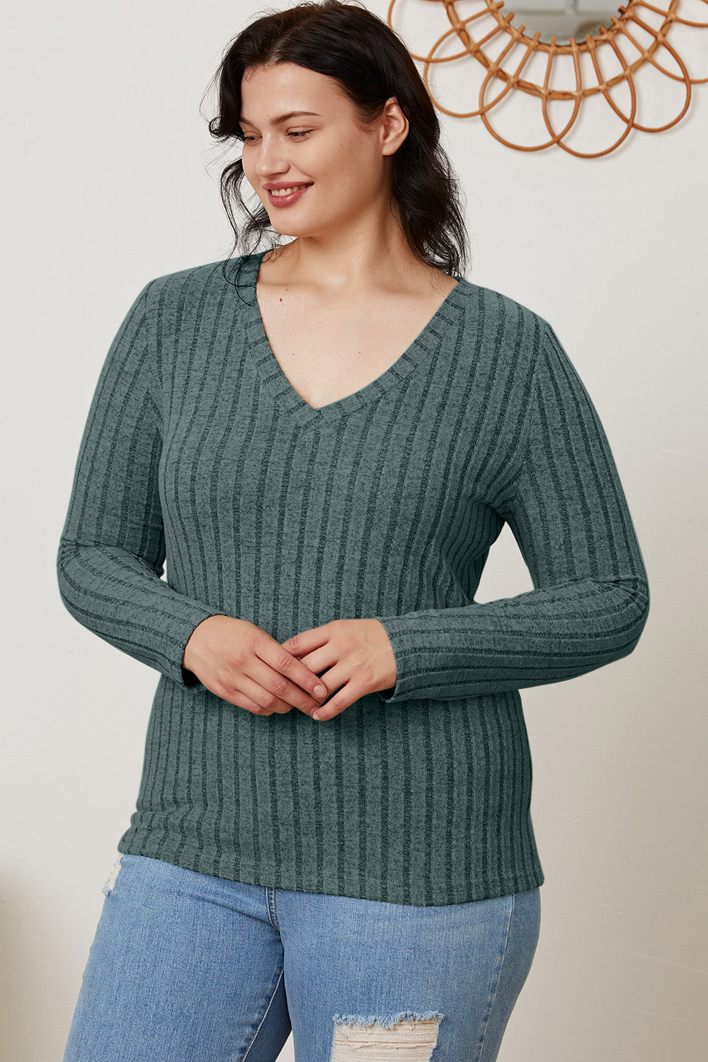 Basic Bae Full Size Ribbed V-Neck Long Sleeve T-Shirt Apparel/Tops Basic Bae Ship from USA TikTok Tops Trendsi USPS Walmart Walmart Apparel Trendsi https://www.cyberehub.com