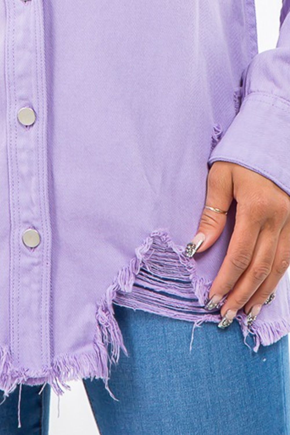 American Bazi Frayed Hem Distressed Denim Jacket Shirt American Bazi Apparel Clothing Tops Ship from USA Shirts USA Women Trendsi https://www.cyberehub.com