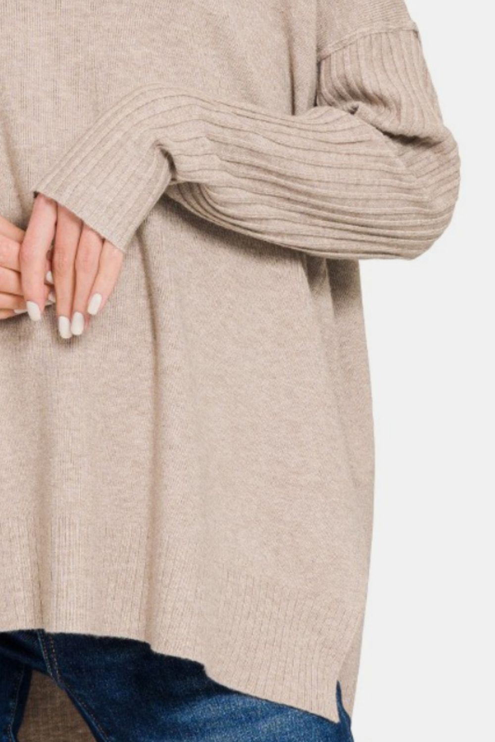 Zenana V-Neck Side Slit High-Low Sweater Shirt Apparel Clothing Tops Ship from USA Shirts USA Women Zenana Trendsi https://www.cyberehub.com