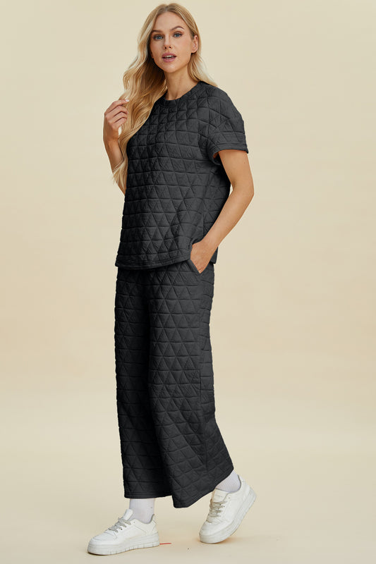 Double Take Full Size Texture Round Neck Short Sleeve Top and Pants Set Tops/Jackets/Sweaters Clothing Tops Double Take Ship from USA TikTok Trendsi USPS Walmart Trendsi https://www.cyberehub.com