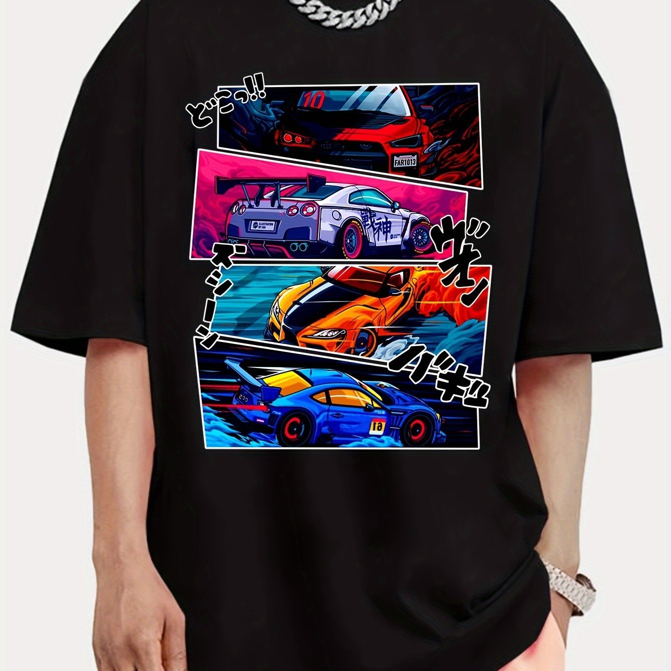 Men's Street Style Short Sleeved Round Neck T-shirt With Summer Outdoor Sports Car Pattern Print Black Apparel/Shirt/Graphic Shirt SNULLO https://www.cyberehub.com