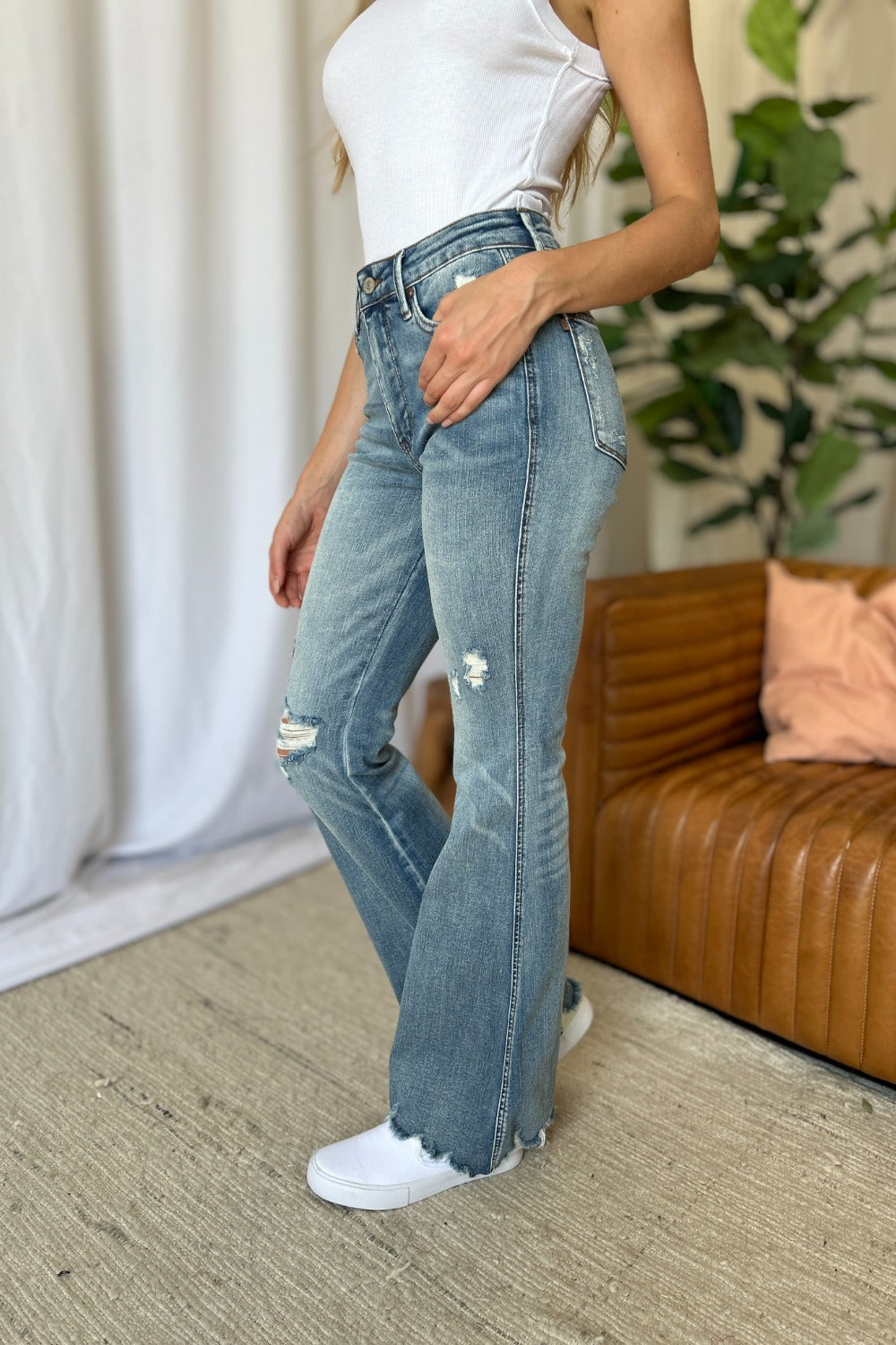 Judy Blue Full Size Medium Rise Tummy Control Destroy Flare Bottoms Bottoms Clothing Judy Blue Ship from USA Women Trendsi https://www.cyberehub.com