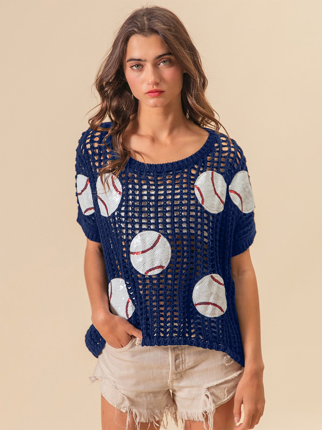 BiBi Baseball Patch Short Sleeve Net Cover-Up Shirt Apparel BiBi Clothing Tops Ship from USA Shirts USA Women Trendsi https://www.cyberehub.com
