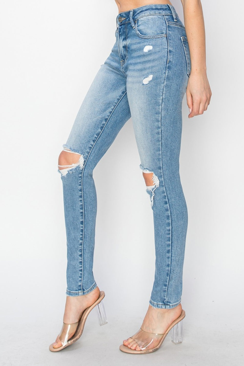 Risen Full Size High Rise Knee Distressed Skinny Jeans Bottoms Bottoms Clothing Pants RISEN Ship from USA Women Trendsi https://www.cyberehub.com