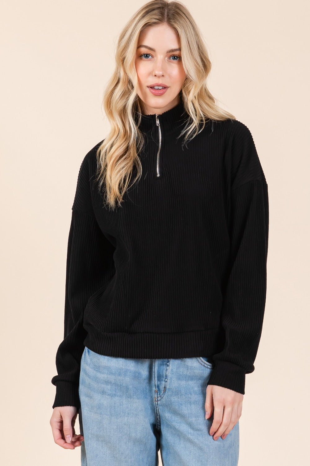 BOMBOM Quarter Zip Long Sleeve Sweatshirt with Pockets Black Apparel/Tops BOMBOM Ship from USA TikTok Tops Trendsi USPS Walmart Walmart Apparel Trendsi https://www.cyberehub.com