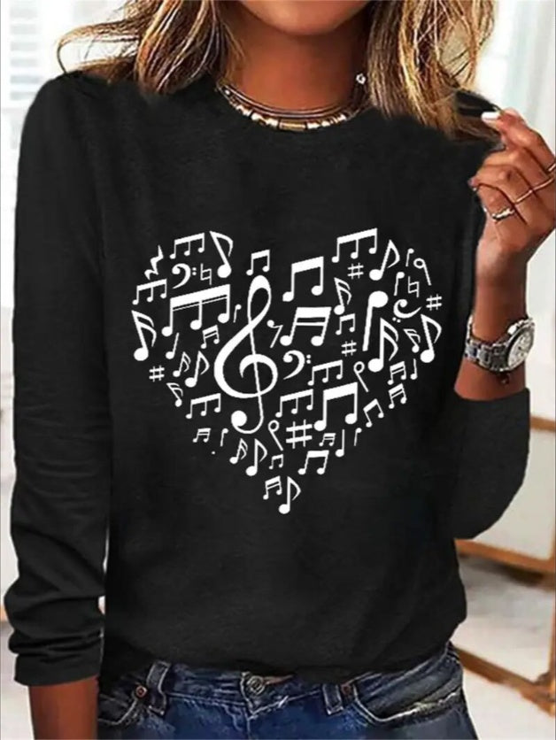 Women's Print Long-sleeved Hoodless Sweatshirt Black Apparel/Shirt/Graphic Shirt SNULLO https://www.cyberehub.com
