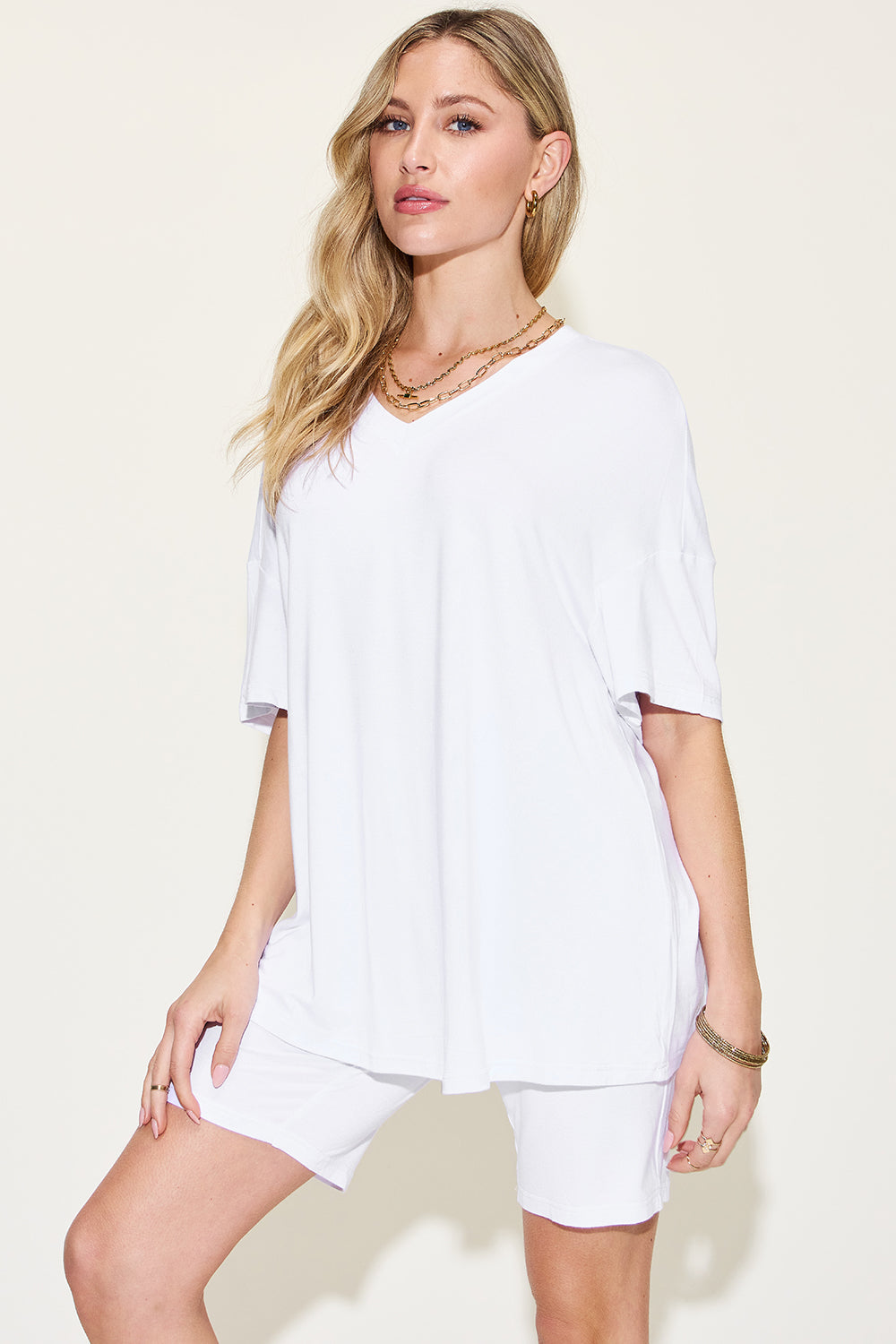 Basic Bae Full Size V-Neck Drop Shoulder T-Shirt and Shorts Set White Apparel/Tops Basic Bae Ship from USA TikTok Tops Trendsi USPS Walmart Walmart Apparel Trendsi https://www.cyberehub.com
