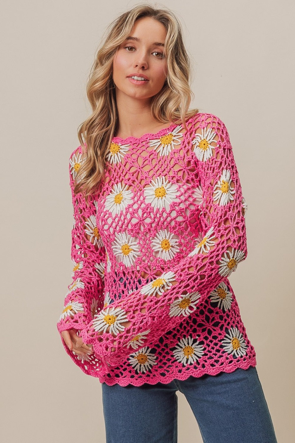 BiBi Floral Crochet Net Lace Cover Up Shirt Apparel BiBi Clothing Tops Ship from USA Shirts USA Women Trendsi https://www.cyberehub.com
