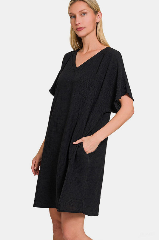 Zenana V-Neck Tee Dress with Pockets Apparel/Dress Dress Ship from USA TikTok Trendsi USPS Walmart Walmart Apparel Zenana Trendsi https://www.cyberehub.com
