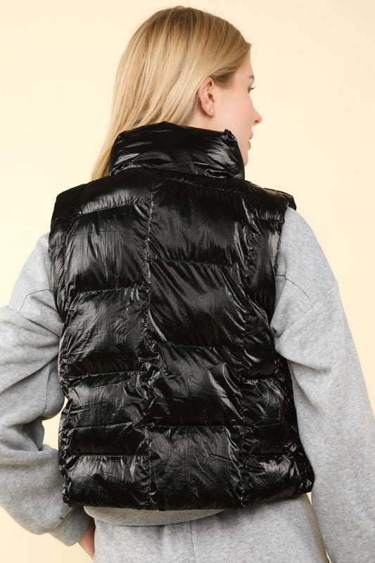 VERY J Shiny Metallic Zip Up Puffer Vest Shirt Apparel Clothing Tops Ship from USA Shirts USA VERY J Women Trendsi https://www.cyberehub.com