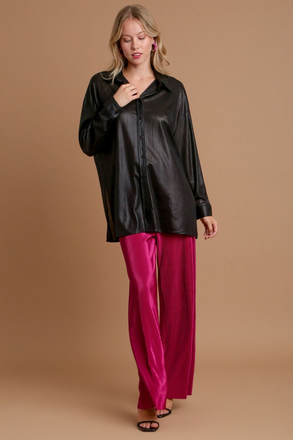 Umgee Side Slit Button Up Long Sleeve Shirt Apparel/Tops Ship from USA TikTok Tops Trendsi Umgee USA USPS Walmart Walmart Apparel Trendsi https://www.cyberehub.com