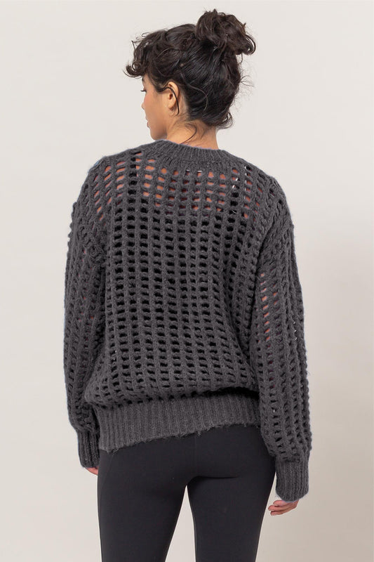 HYFVE Openwork Round Neck Long Sleeve Knit Cover Up Tops/Jackets/Sweaters Clothing Tops HYFVE Ship from USA TikTok Trendsi USPS Walmart Trendsi https://www.cyberehub.com