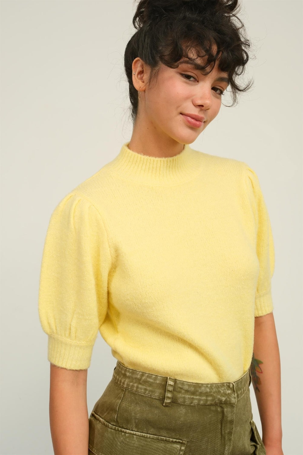 HYFVE Mock Neck Puff Sleeve Sweater Shirt Apparel Clothing Tops HYFVE Ship from USA Shirts USA Women Trendsi https://www.cyberehub.com
