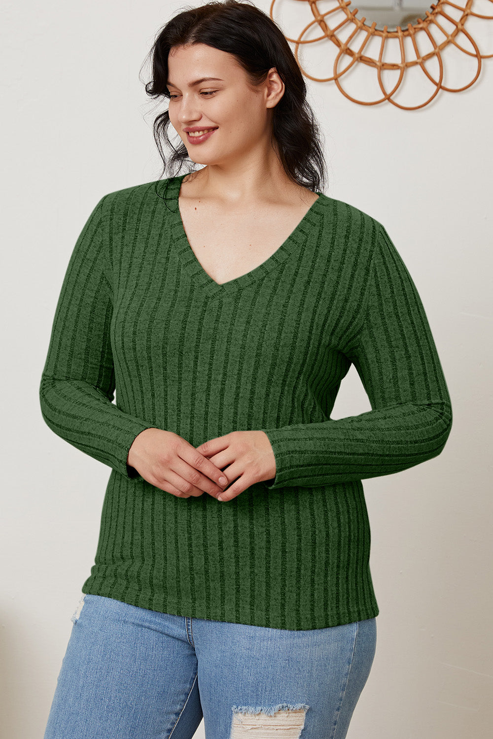 Basic Bae Full Size Ribbed V-Neck Long Sleeve T-Shirt Apparel/Tops Basic Bae Ship from USA TikTok Tops Trendsi USPS Walmart Walmart Apparel Trendsi https://www.cyberehub.com