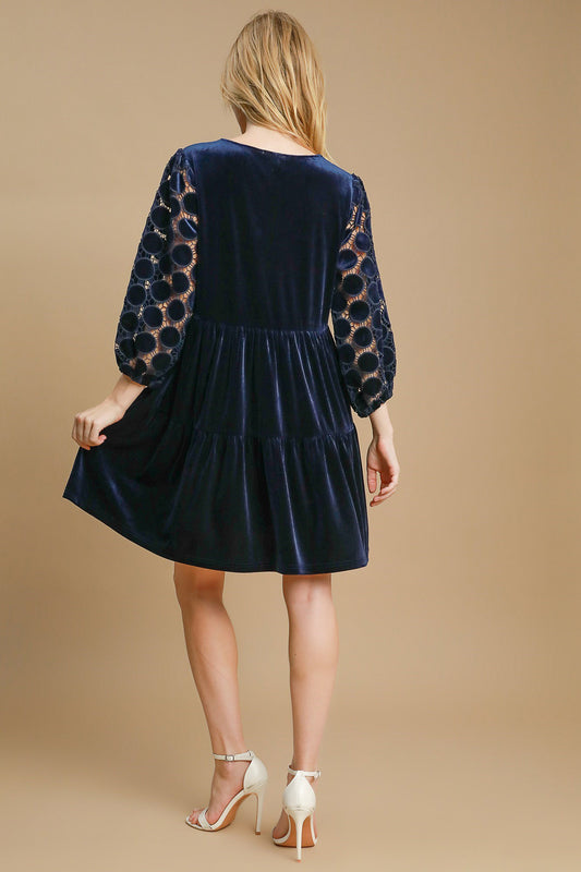 Umgee Dotted Lace Sleeve Tiered Velvet Mini Dress Apparel Apparel Ship from USA TikTok Trendsi Umgee USA Trendsi https://www.cyberehub.com