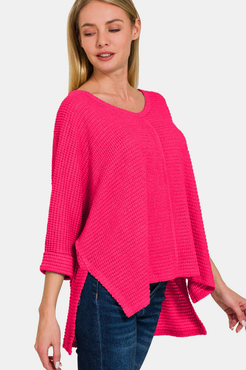 Zenana V-Neck High-Low Jacquard Knit Top Shirt Apparel Clothing Tops Ship from USA Shirts USA Women Zenana Trendsi https://www.cyberehub.com