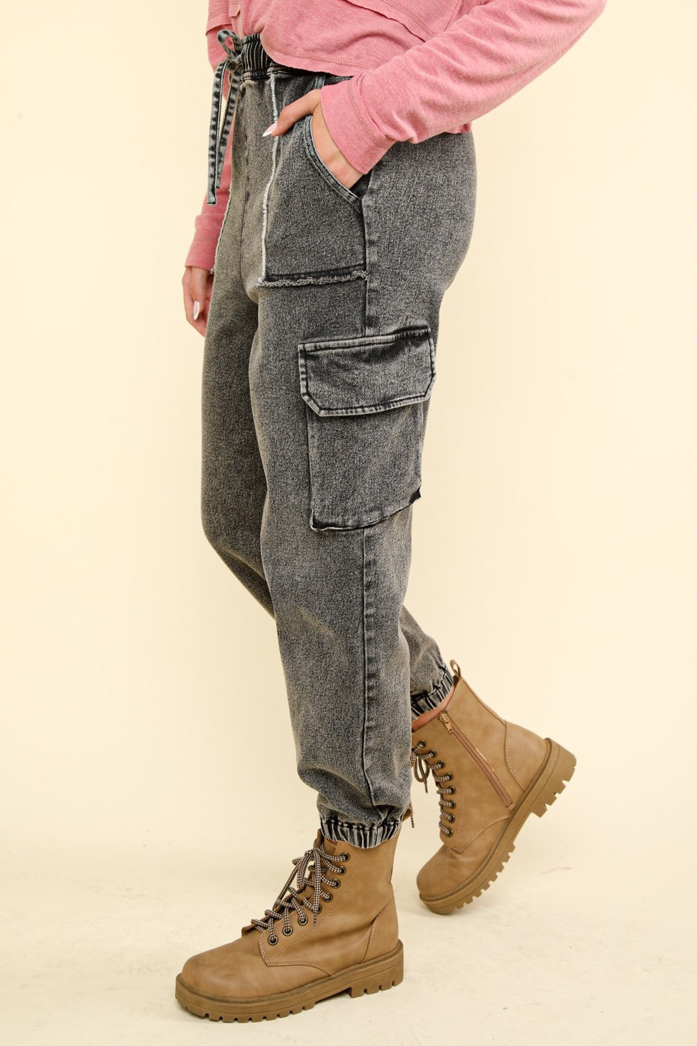 VERY J Washed Drawstring Jogger Cargo Jeans Bottoms Bottoms Clothing Pants Ship from USA VERY J Women Trendsi https://www.cyberehub.com