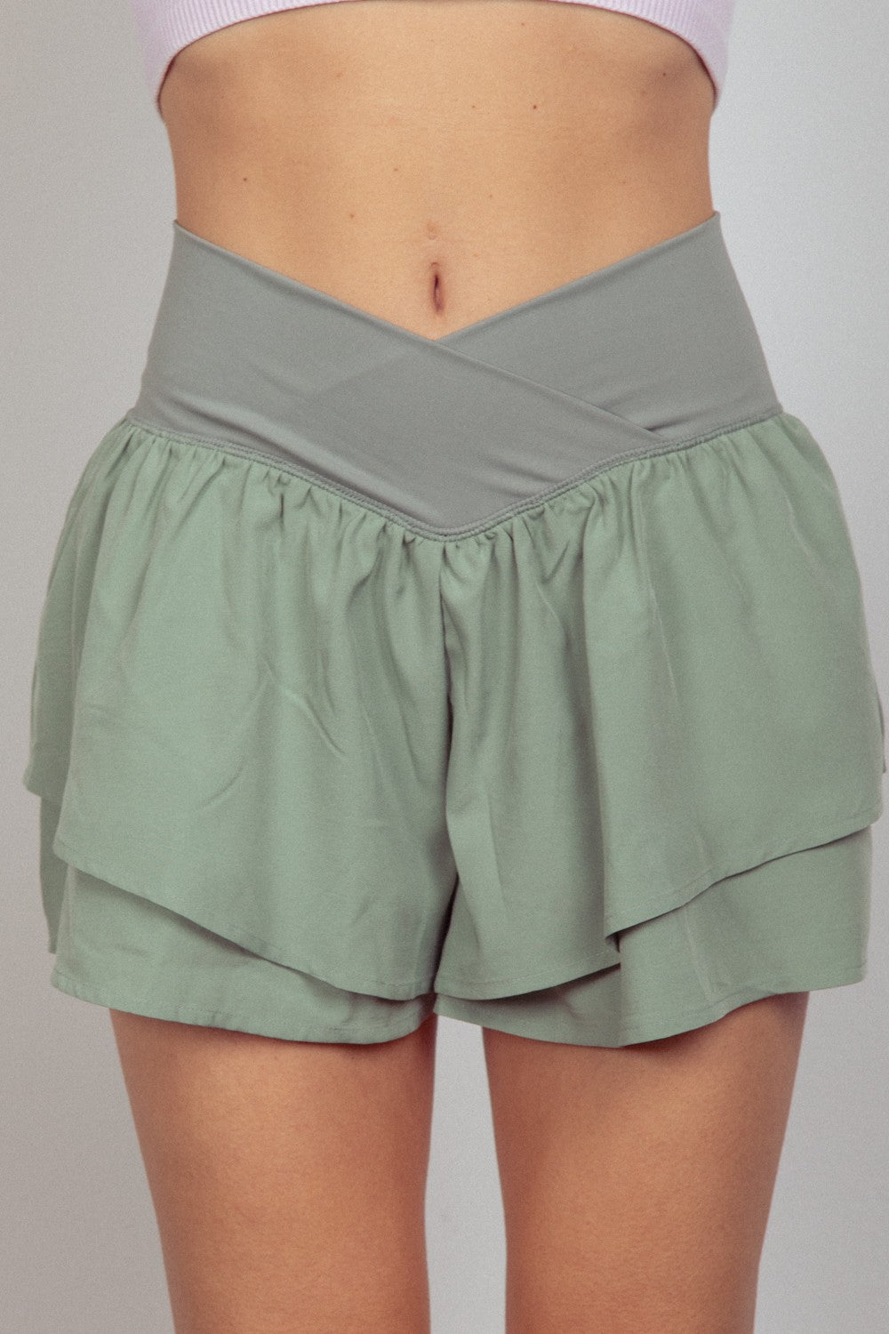 VERY J V-Shaped High Waist Layered Active Shorts Sage Bottoms Bottoms Clothing Pants Ship from USA VERY J Women Trendsi https://www.cyberehub.com
