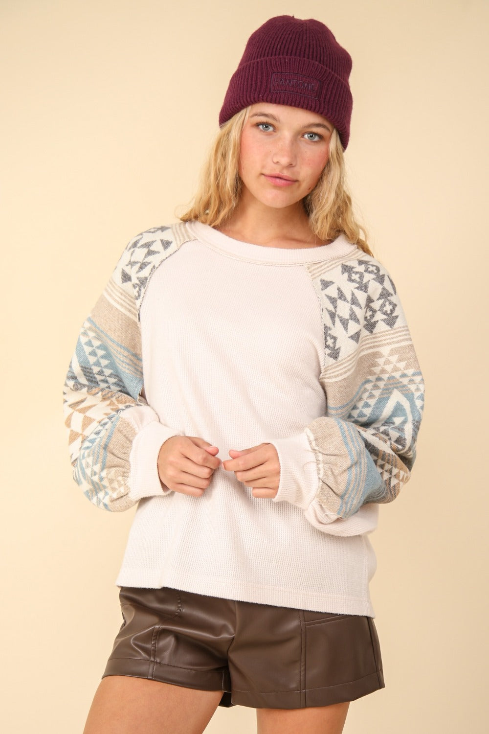 VERY J Printed Long Sleeve Round Neck Knit Top Cream Shirt Apparel Clothing Tops Ship from USA Shirts USA VERY J Women Trendsi https://www.cyberehub.com