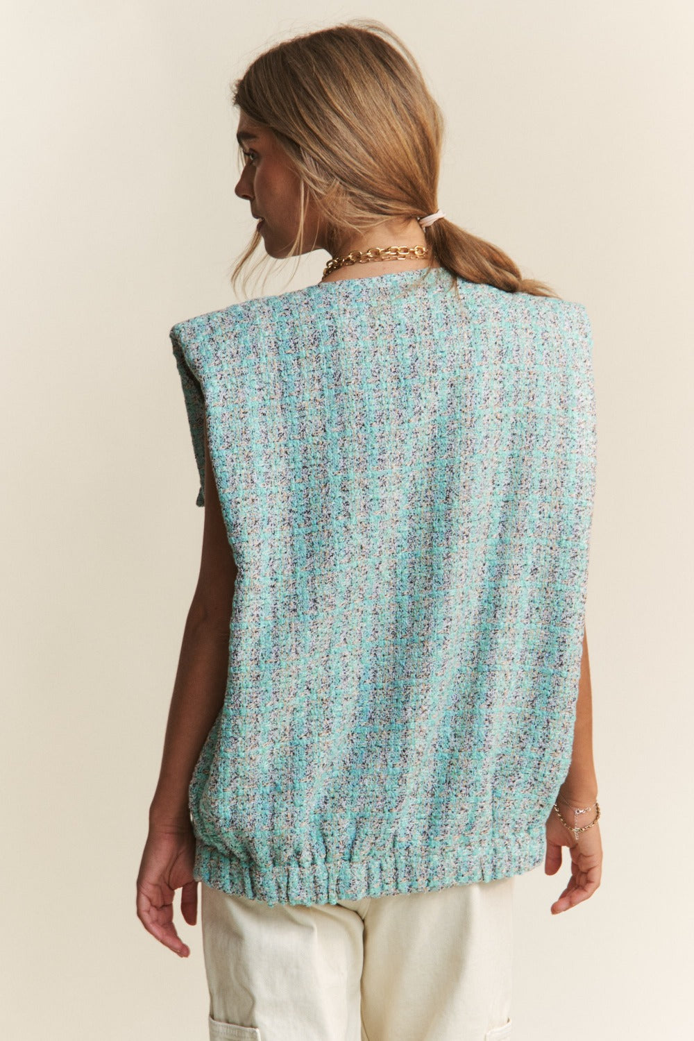 J.NNA Frayed Tweed Padded Shoulder Vest Shirt Apparel Clothing Tops J.NNA Ship from USA Shirts USA Women Trendsi https://www.cyberehub.com
