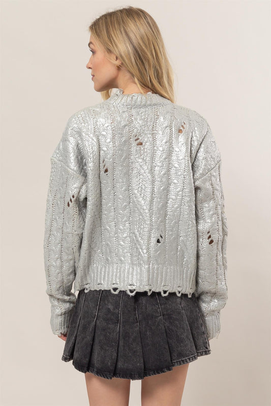 HYFVE Distressed Cable-Knit Round Neck Long Sleeve Sweater Tops/Jackets/Sweaters Clothing Tops HYFVE Ship from USA TikTok Trendsi USPS Walmart Trendsi https://www.cyberehub.com