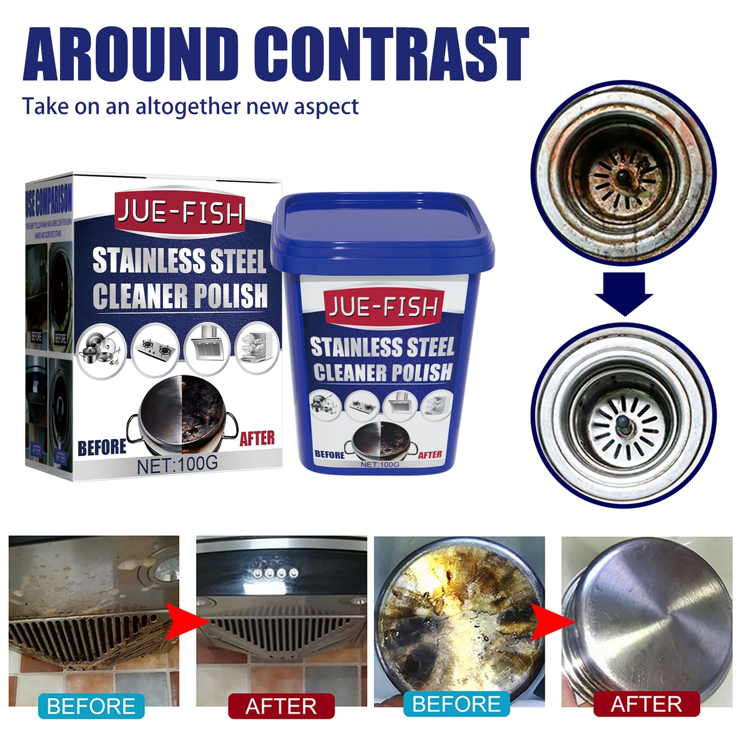 Jue-Fish Stainless Steel Cleaning Cream, Kitchen Decontaminant Pot Rust, Pot Bottom, Stove Top Black Scale Cleaning Cream Home & Garden Home Goods Eprolo https://www.cyberehub.com