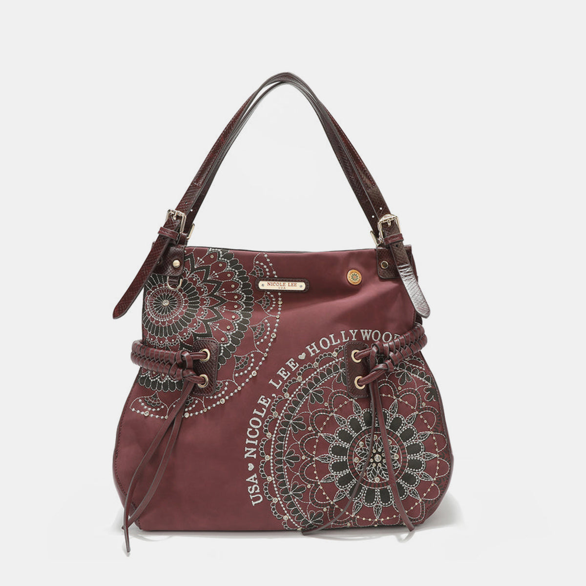 Nicole Lee USA Side Braided Tassel Inlaid Rhinestone Embroidery Hobo Bag Wine One Size Bag Bag Nicole Lee USA Ship from USA Women Trendsi https://www.cyberehub.com
