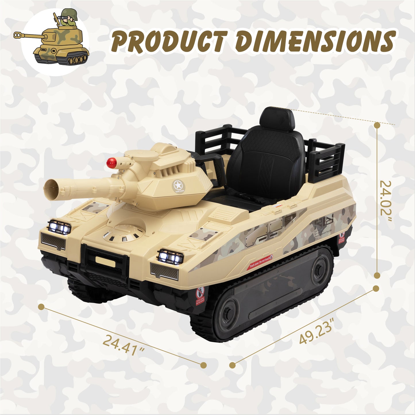Ride On Tank 24V Thunder Tank Car with Fighting Cannon and Rotating Turret, Remote Control, Lights, Music, Military Battery Powered Truck Toy Gift for Boys Girls, 3-8 Years Old, Desert Yellow Car Giga GNJ Toys Walmart Giga https://www.cyberehub.com