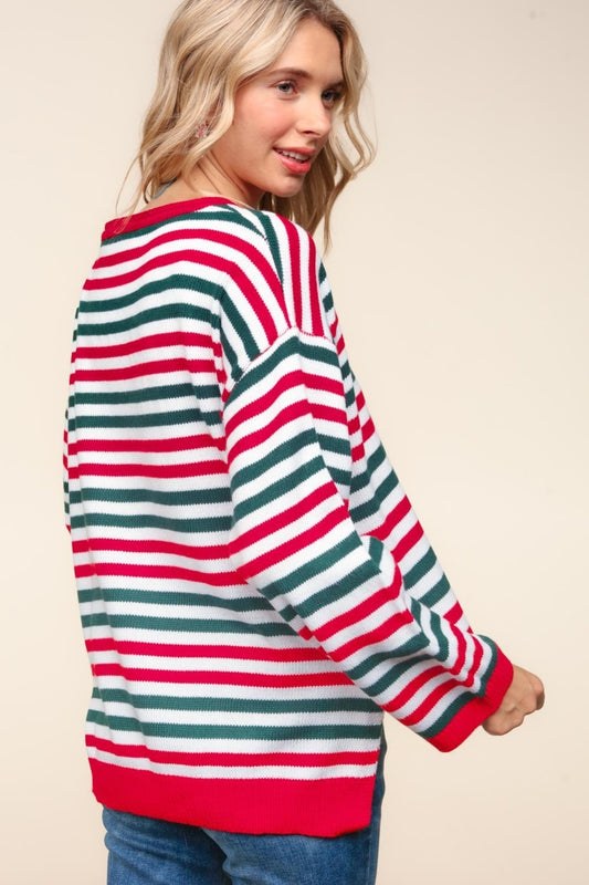 Haptics Full Size Striped Contrast Side Slit Knit Top Shirt Apparel Clothing Tops Haptics Ship from USA Shirts USA Women Trendsi https://www.cyberehub.com