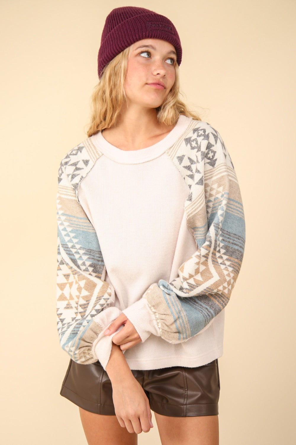 VERY J Printed Long Sleeve Round Neck Knit Top Shirt Apparel Clothing Tops Ship from USA Shirts USA VERY J Women Trendsi https://www.cyberehub.com
