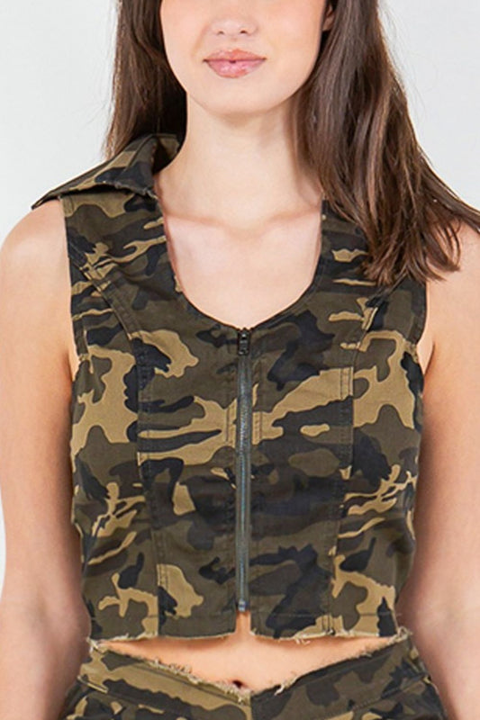 American Bazi Zip Up Camo Crop Denim Vest Tops/Jackets/Sweaters American Bazi Clothing Tops Ship from USA TikTok Trendsi USPS Walmart Trendsi https://www.cyberehub.com