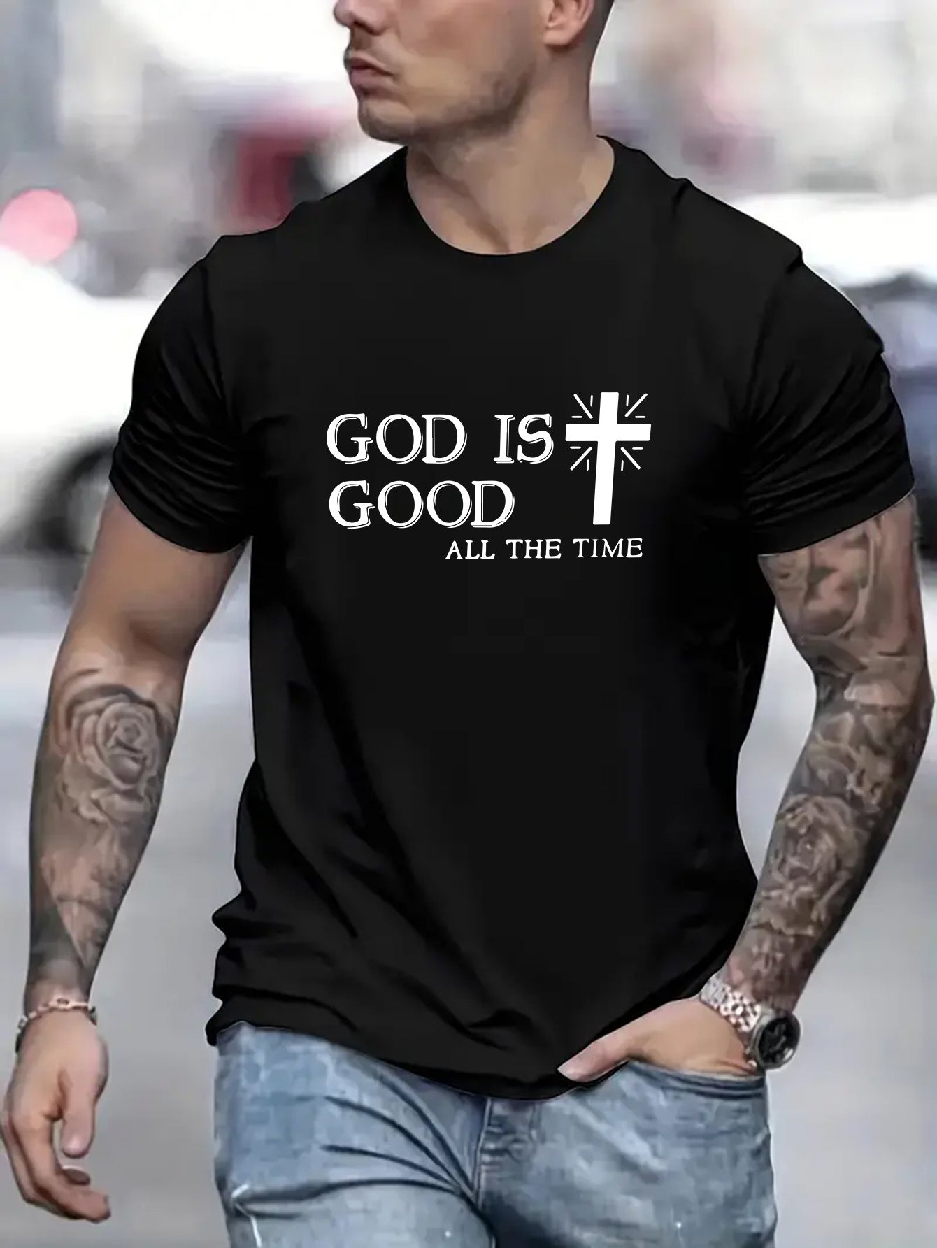 God's Grace Printed T-shirt, Men's T-shirt, Summer Casual Short Sleeved T-shirt Apparel/Shirt/Graphic Shirt SNULLO https://www.cyberehub.com